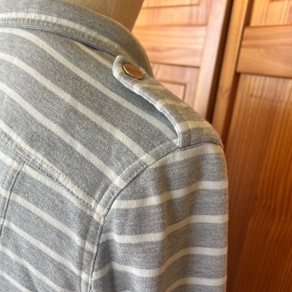 Pixley Large Grey White Stripe Thick & Cozy Motorcycle Jacket Bikercore - Picture 9 of 12